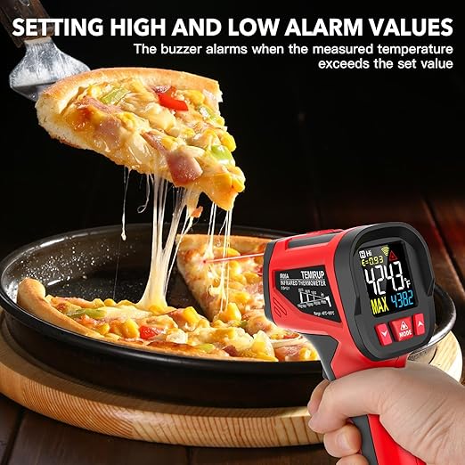 Infrared Thermometer Gun - TEMIRUP Non-Contact Digital Laser Temperature Gun with Color LCD Display for Cooking, Griddle, Engine, HVAC, IR Temp Gun with Adjustable Emissivity,-40℉~1202℉(-40℃~650℃)
