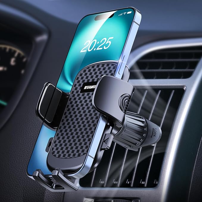 [2025 NEW] Car Phone Holder for Horizontal/Vertical Vent [Upgraded Metal Hook Clip] [Wider Clamp & Fit Thicker Case]Universal Cellphone Stand Car Mount Cradle for iPhone 16 Pro Max 15 14 13 SE Android