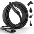 Elecan Optical Audio Cable 30 Ft Digital Audio Toslink Cable Cord-Fiber Optic-Gold Plated-Flexiable&Durable-for Home Theater,Sound Bar,PS4&Xbox-with 4 Right Angled and Mini Toslink Adapters+Ties