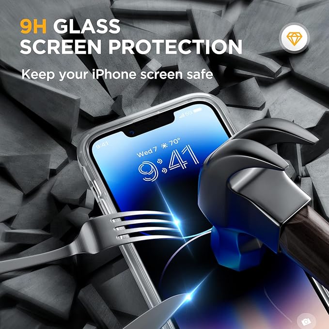 Miracase Glass Series Designed for iPhone 14 Pro Max Case 6.7 Inch, Upgrade Full-Body Bumper Case with Built-in 9H Tempered Glass Screen Protector, with Camera Lens Protector, Matte Clear