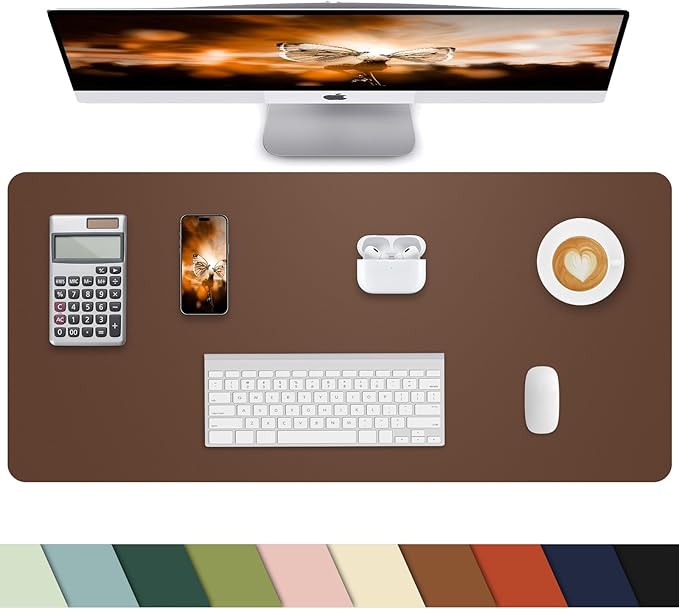 Leather Desk Pad Protector - Non-Slip PU Laptop Mat for Office/Home - Waterproof Writing Pad (31.5"x15.7", Brown)