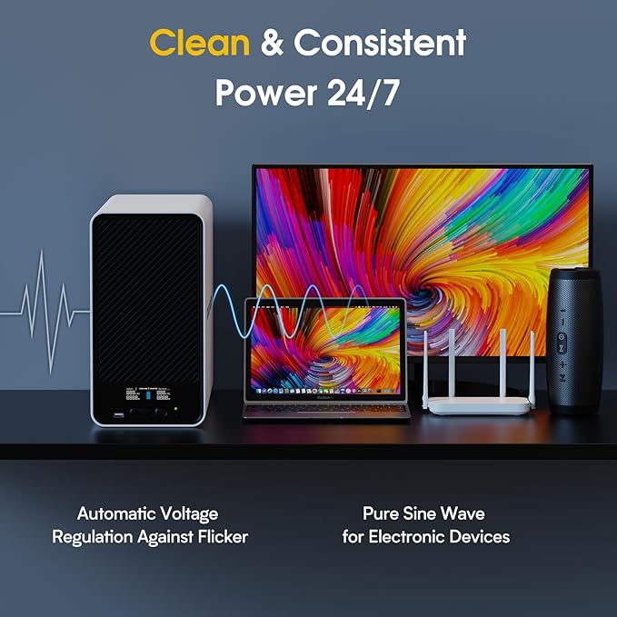 2000VA/1600W Pro Lithium UPS Battery Backup and Surge Protector, Backup Battery Power Supply with LiFePO4 Batteries(460Wh), AVR, Line Interactive Sinewave UPS System, 8 Outlets, LCD Display