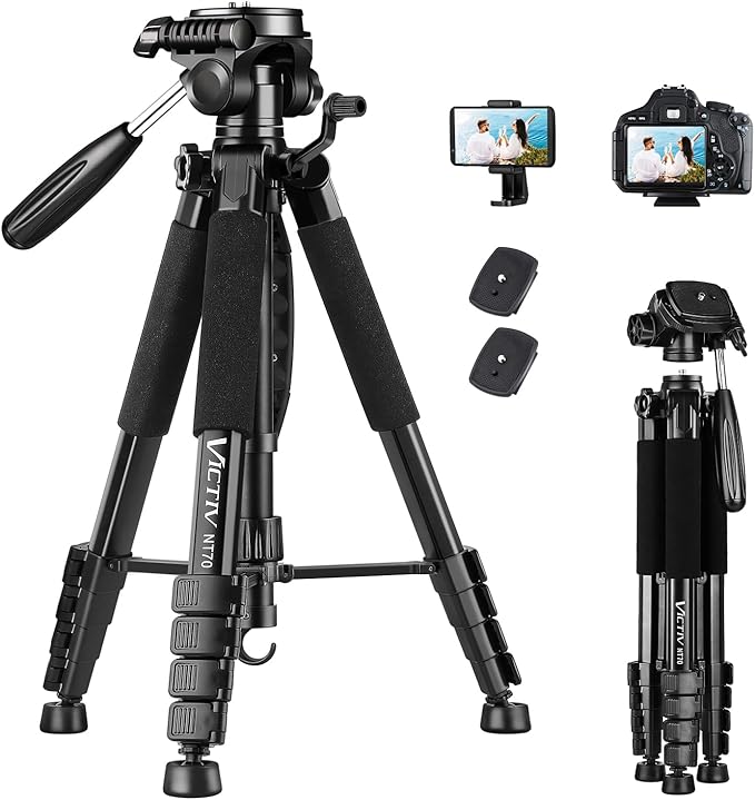 VICTIV 74” Camera Tripod, Tripod for Camera and Phone, Aluminum Professional Tripod Stand for Canon Nikon with Carry Bag and Phone Holder, Compatible with DSLR, iPhone, Spotting Scopes, Max Load 9.5Lb