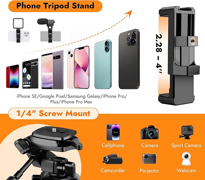 JOILCAN Phone Tripod Stand - 67" Aluminum Extendable Tripod with Remote, Portable Tripods for iPhone Photos Selfie & Video, Compatible with iPhone DSLR Camera Projector