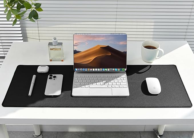 ALOANES Black Waterproof Desk Mat, Large Mouse Pad with Extended Mouse Mat, with Anti Slip Base, Stitched Edge, Grain Jacquard Surface, Perfect for Gamer, Office & Home, XXL 11.81''x31.50''x0.12''