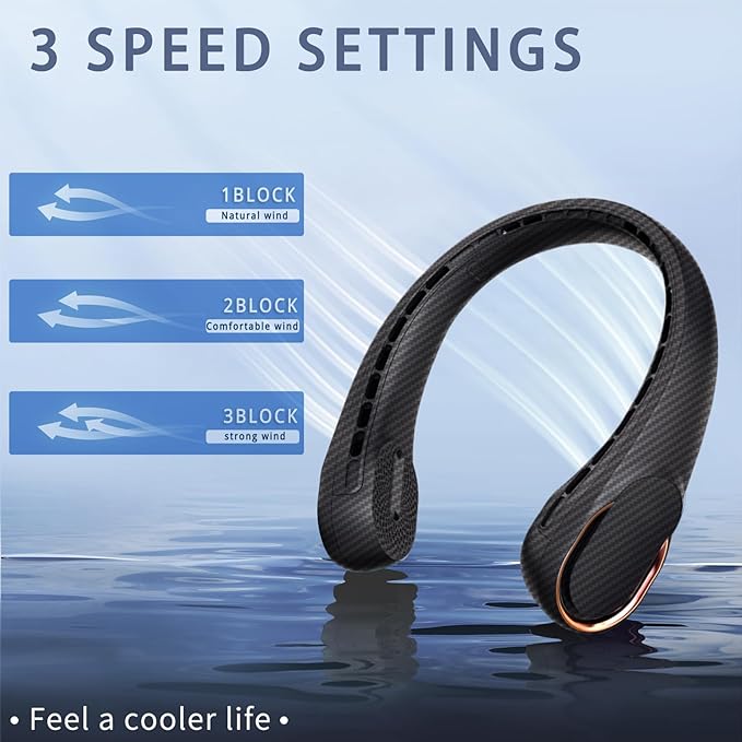 Neck Fan, Bladeless Neck Fan, 4000 mAh Rechargeable Personal Fan, 360° Hands Free Wearable Fan, 3 Speeds Adjustable,Faster Cooling, Ultra Quiet, Suitable for Home, Office, Travel, Sports