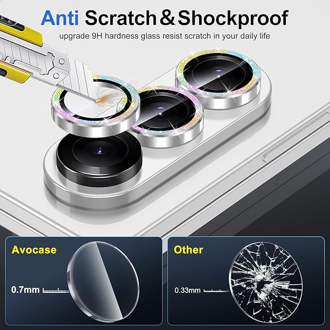 for Samsung Galaxy Z Fold 7 Camera Lens Protector, Individual Metal Ring Tempered Glass Lens Cover, [Strong Adsorption] Scratch Resistant Ultra-Thin HD Clear Lens Cover, 1 Set-Colorful Sparkly