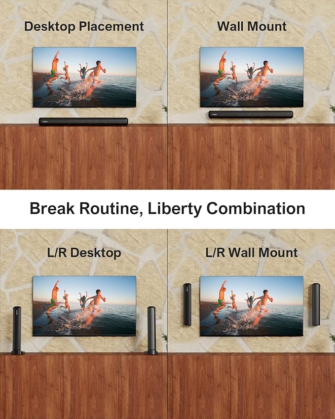 ULTIMEA 2.2ch Sound Bar for TV, Peak Power 100W, 2-in-1 Detachable Bluetooth 5.3 Soundbar for TV, 3 EQ Modes, Bass Adjustable for TV Speakers, App, ARC/Optical/Aux/Wall Mount, Apollo S40