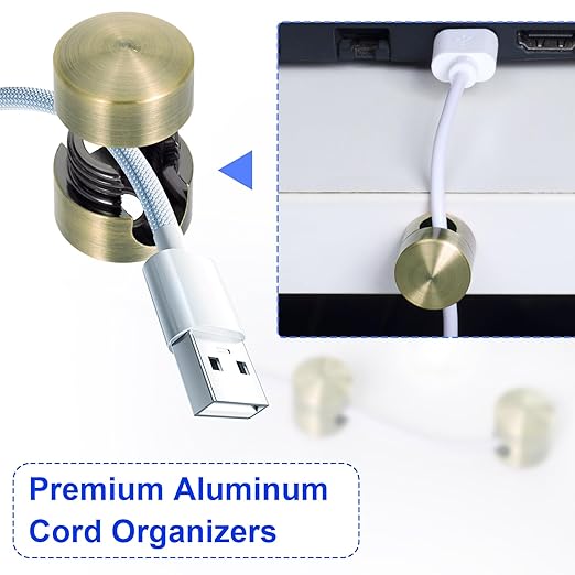 2 Sets Charger Holders for Cords, Antique Copper Color Adjustable Cable Anchor Holders, Adhesive Metal Cord Clips, Cable Management Wire Organizers for Desk, Office, Nightstand