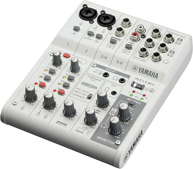Yamaha AG06MK2 White 6-Channel Live Streaming Loopback Mixer/USB Interface with Steinberg Software Suite