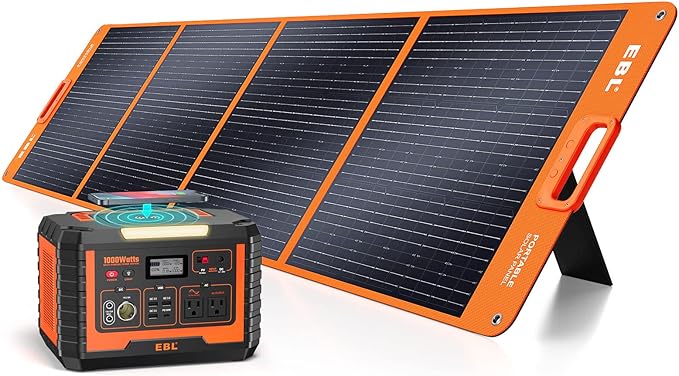 EBL 1000W Solar Generator with 200W Portable Solar Panel, Power Station 1000W, Backup Battery Pack - Solar Kit for RV/Van Camping, Outdoor Home Emergency