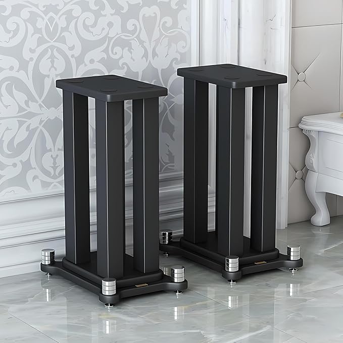A Pair of Speaker Stands, Bookshelf Speaker Stand Steel Frame Support for Speakers up to 40 kg, Vibration-Absorbing MDF Design, Universal Speaker Stand Improves Sound Quality (40cm/15.7in)