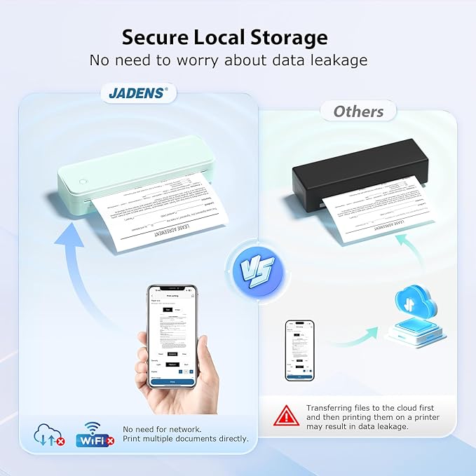 JADENS Portable Printers Wireless for Travel, Thermal Inkless Printer, Support 8.5" X 11" Thermal Paper(Green)