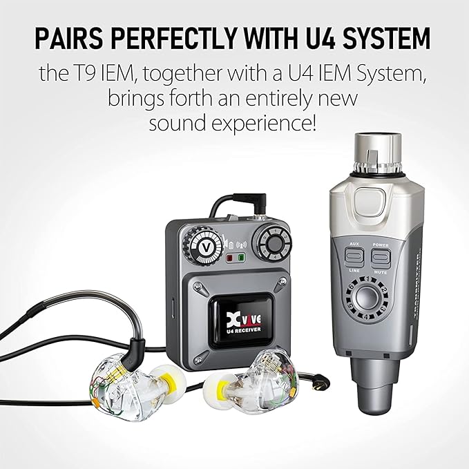 Xvive U4T9 Wireless in-Ear Monitor System with T9 2BAD Earphone Personal IEM for Studio, Band Rehearsal,Live Performance