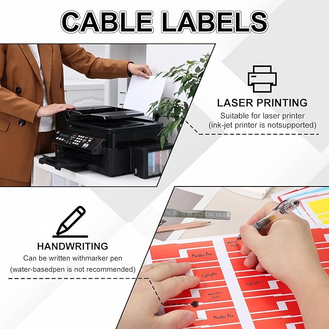 uxcell 300 Pcs Cable Labels, Waterproof Wire Cord Labels Tags, Cord Organizer Management Tags for Charger Cable Organizer Wire Markers Printer and Handwriting, Rose Red