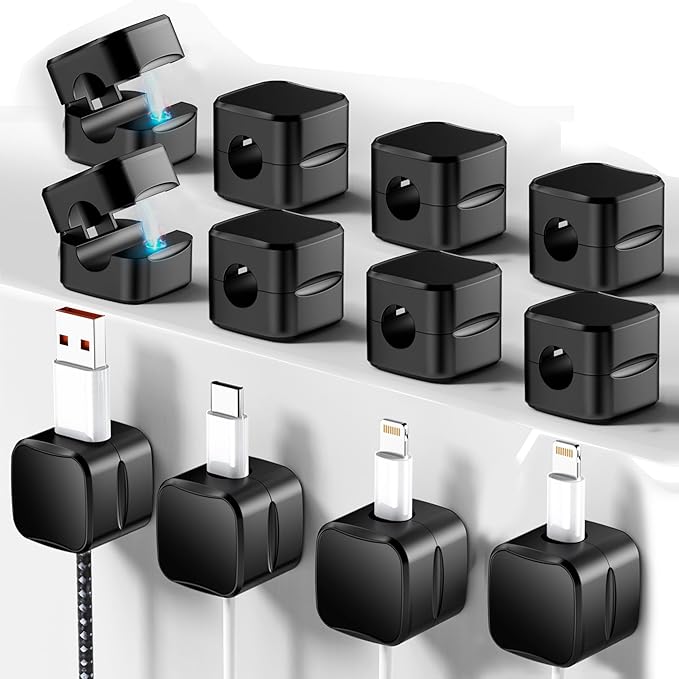 SaiTech IT Magnetic Cable Clips, Cord Organizer Holder, for Desk Cable Management, Adhesive Wire Keeper for Car, Office Home Desktop, Wall, Night Table (12 Pack)