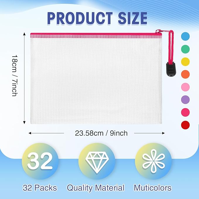 Jetec 32 Pcs Mesh Zipper Bags Toy Storage Bikini Organizer Bag Bolsas Para Guardar Trajes De Baño Waterproof Zipper Reusable Pouch Puzzle Multipurpose for Storage Office(Stylish Color,9 x 7 Inch)