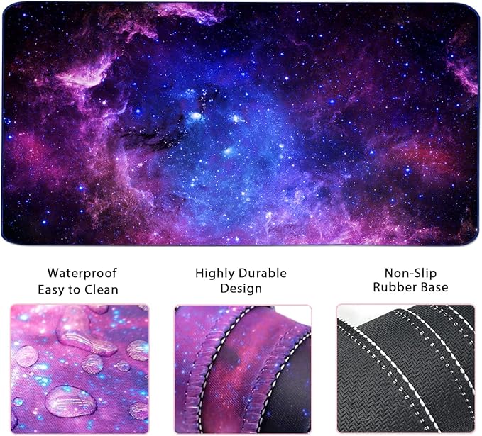 Keyboard Mouse Pad Set, Extended Mouse Pad+Keyboard Wrist Rest Support, Memory Foam Ergonomic, 3Pcs (35.4×15.7 in) Desk Pad Set for Home Office Study Game - Galactic