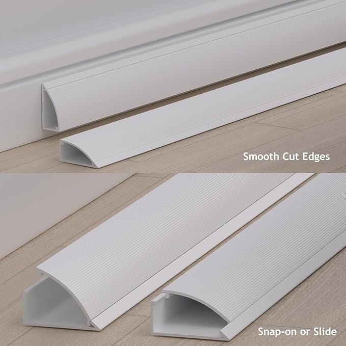 ZhiYo 68in Floor Cord Cover for Corner, Large Cord Hider for 3-5 Cords, Self-adhesives PVC Wire Hider for Baseboard/Floor/Wall Cable Management, White Cable Raceway, 0.8in x 1.8in, 4 x L17in