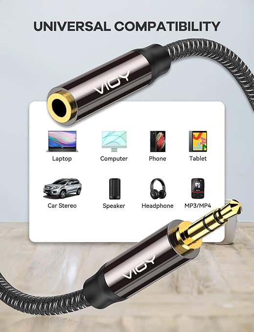 VIOY Headphone Extension Cable 20 FT,[Copper Shell, Hi-Fi Sound] 3.5 mm Male to Female Stereo Audio Cable Nylon Braided Aux Cord for Smartphones, Tablets, Media Player