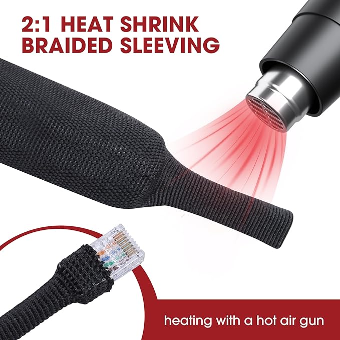 Heat Shrink Wire Loom 2:1 Shrinkable Braided Cable Sleeve 3/8 Inch ID-46ft Abrasion Protection Flexibility Fabric Wiring Harness Cover Sheath