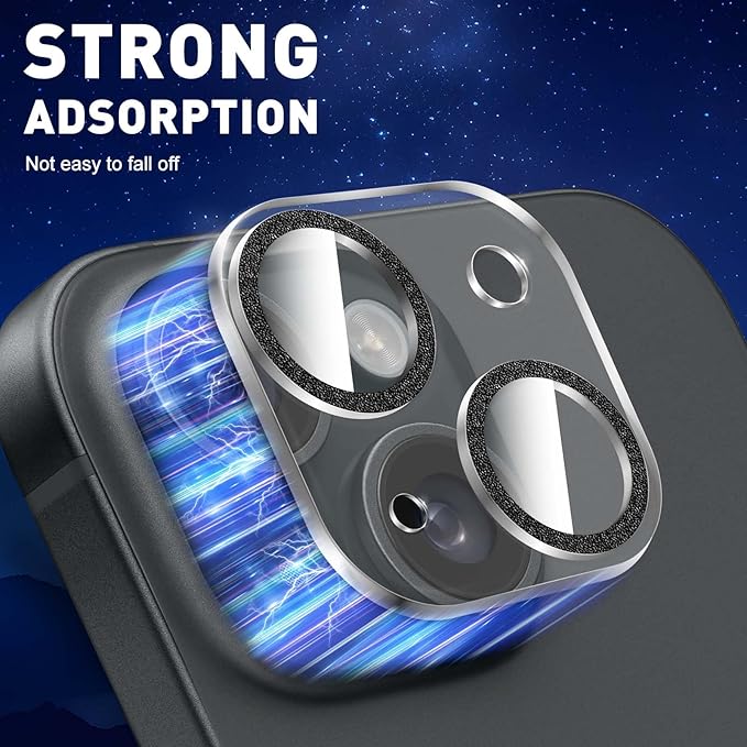 LucBuy 3PCS Sparkling Camera Lens Protector for iPhone 14/iPhone 14 Plus, Full Clear Acrylic Cover with Shiny Colorful Glitter Designed Decoration Back Camera Protector