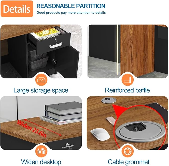 Reception Desk with Counter Modern Checkout Counter with Lockable Drawer Keyboard Tray Receptionist Desk for Office Salon Reception Table C Left 71inch/180cm