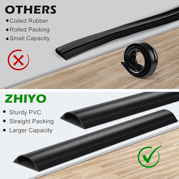 Cord Cover Floor 68in (4 x L17in), Large Capacity Floor Cable Cover, Hard PVC Cord Hider, Wire Cable Management Raceway, Black, Cord Cavity - 1.8"(W) x 0.6"(H)