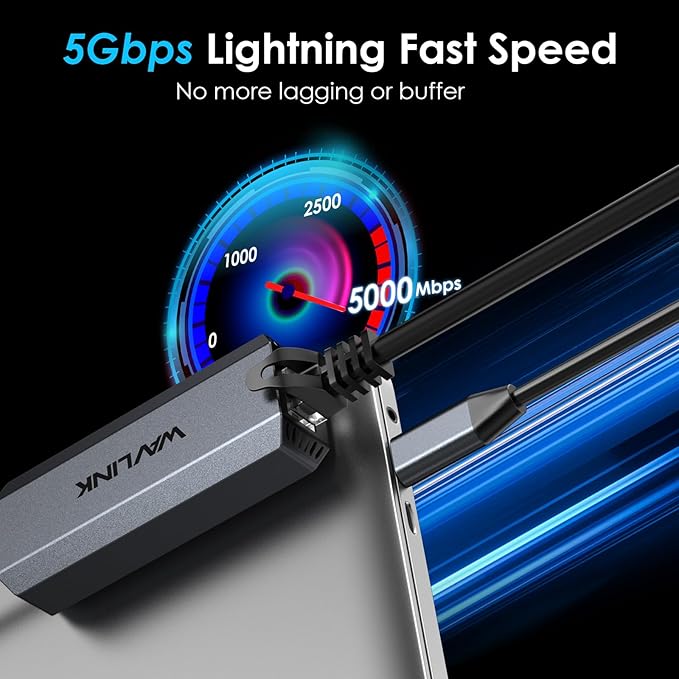 WAVLINK 5Gbps USB C to Ethernet Adapter, USB Type-C to RJ45 Gigabit LAN Ethernet Network Adapter for Windows, Mac OS, iPad OS and More