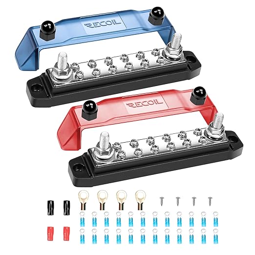 Recoil BB212P Power Distribution Block 12V 150A Dual 5/16” Studs Bus Bar Terminals Battery Busbar for Boat Automotive Solar Wiring