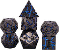 DND Crack Stripe Dice,Metallic Glitter Dice Set with Gift Box,Metal Polyhedral D&D Dice for Role Playing Game(Black Nickel Blue)