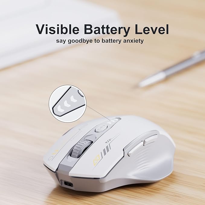 Wireless Mouse,[Upgraded] Rechargeable 2.4GHz (Battery Level Visible) Ergonomic Computer Mouse,4 Levels DPI, Wireless Mice for Laptop PC Computer(Grey and White)