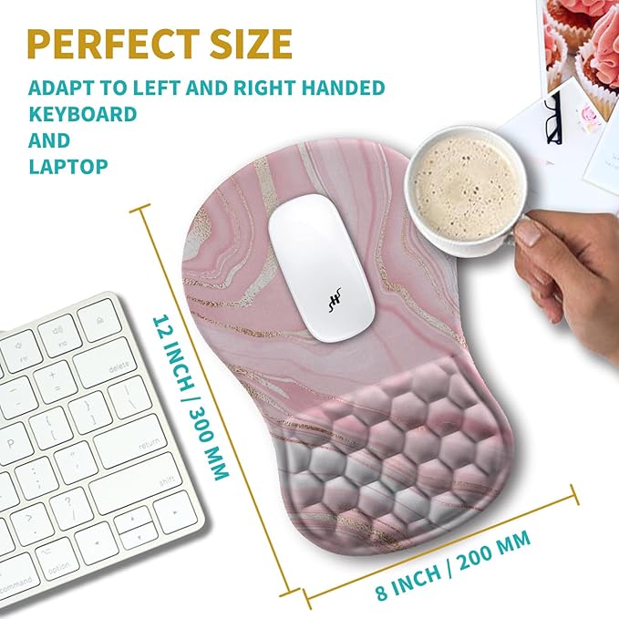 Hokafenle Ergonomic Mouse Pad Wrist Support, Wrist Rest Mousepad for Carpal Tunnel Pain Relief with Integrated Memory Foam Slope Massage Bulge (11.8x7.9 inch,Pink Fluid