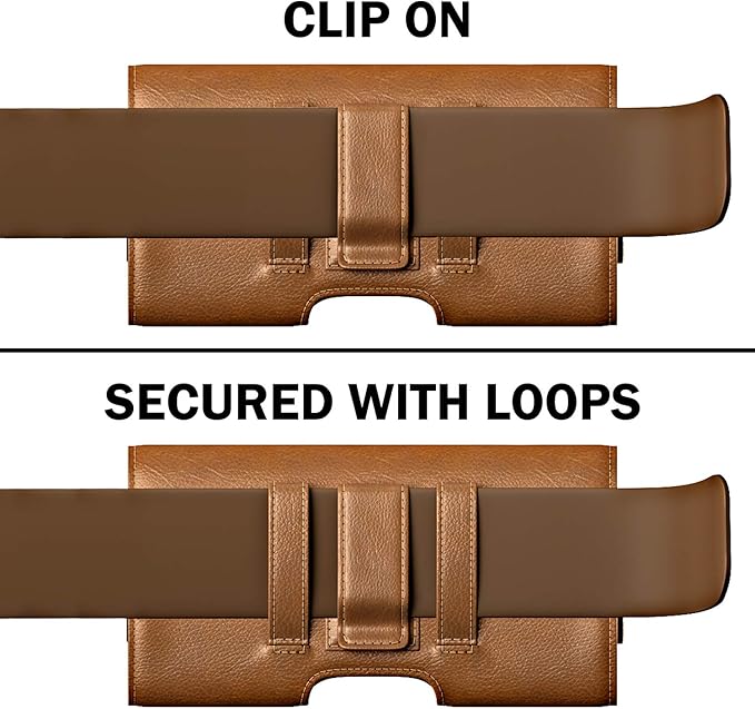 PiTau Holster for Samsung Galaxy Ultra S25 S24 S23 S22 S21 S20 A73 A54 A53, Phone Belt Clip Holder Case for Google Pixel Pro XL 9 8 7 6 4 3, Men's Big Cellphone ID Card Carrying Pouch, Brown X-Large