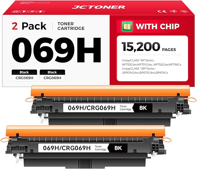 069H 069 Black Toner Cartridge Set 2-Pack MF753Cdw High Capacity Replacement for Canon 069H 069 Toner Cartridge Compatible for Canon Color imageCLASS MF753Cdw MF751Cdw LBP674Cdw Printer Ink All-in-One