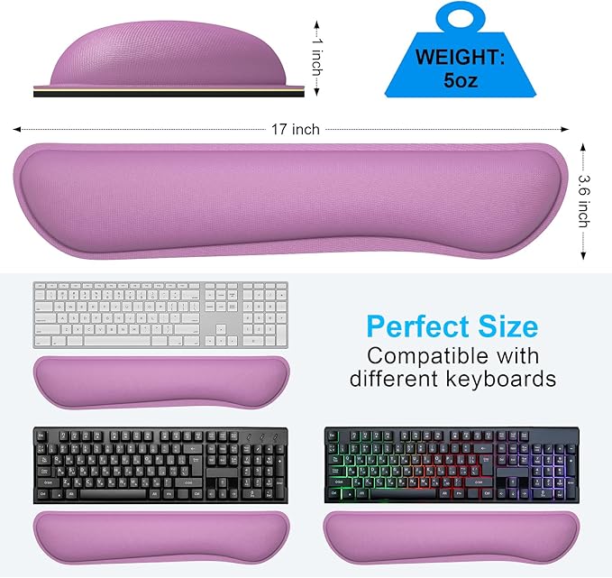 Dapesuom Enlarge Keyboard Wrist Rest, Memory Foam Keyboard Wrist Cushion for Computer Desk Mats Support, Pain Relief Ergonomic Mouse Pad Rests with Non-Slip Base for Gaming, Laptop, Radiant Orchid