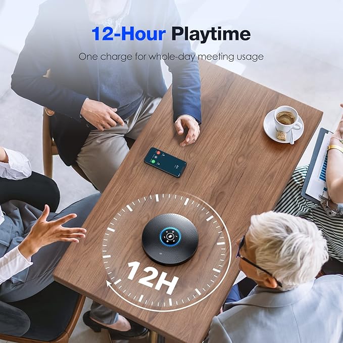 Bluetooth Speakerphone - eMeet M2 Max Professional Conference Speaker and 4 Directional Mics for up to 15 People Business Conference Calls High Volume Noise Reduction Daisy Chain Dongle Home Office