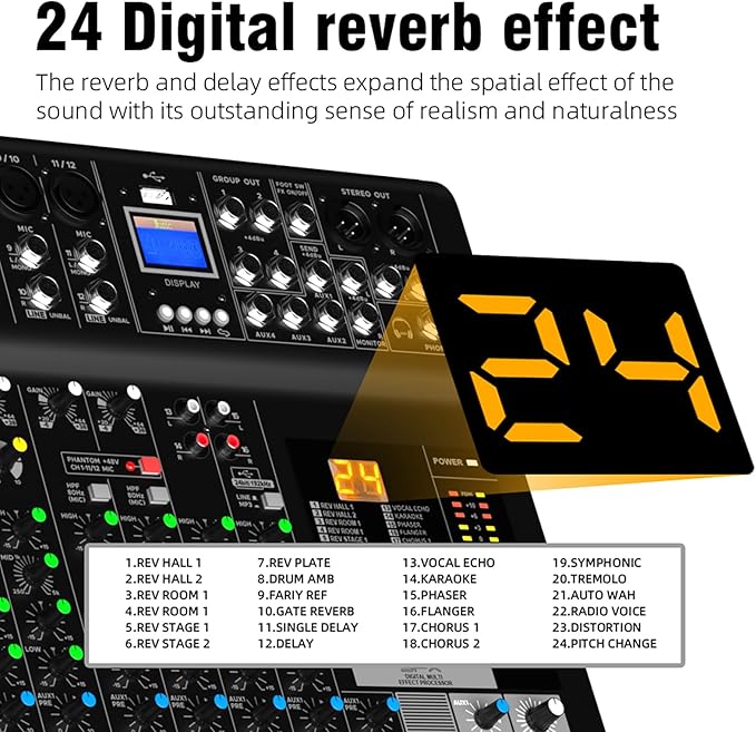 Audio Mixer Bluetooth G-MARK Professional Mixer Usb Interface Sound Board Console System 16 Channel Digital MP3 Computer Input 48V Phantom Power Stereo DJ 24-Bit SPX Effects Mixing Console