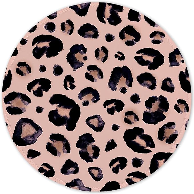 ITNRSIIET Round Mouse Pad with Stitched Edge Premium-Textured Waterproof Non-Slip Rubber Base Desktop Protection Mat Diameter 8.7 inches, Leopard Black Purple