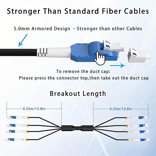 200M/656FT LC to LC Armored Outdoor Fiber Optic Cable, Single Mode Duplex 9/125μm SMF Fiber Patch Cord, OS1/OS2 Compatible, Black LSZH Jacket, Uniboot Jumper for FTTH, Data Center, Long-Distance Use