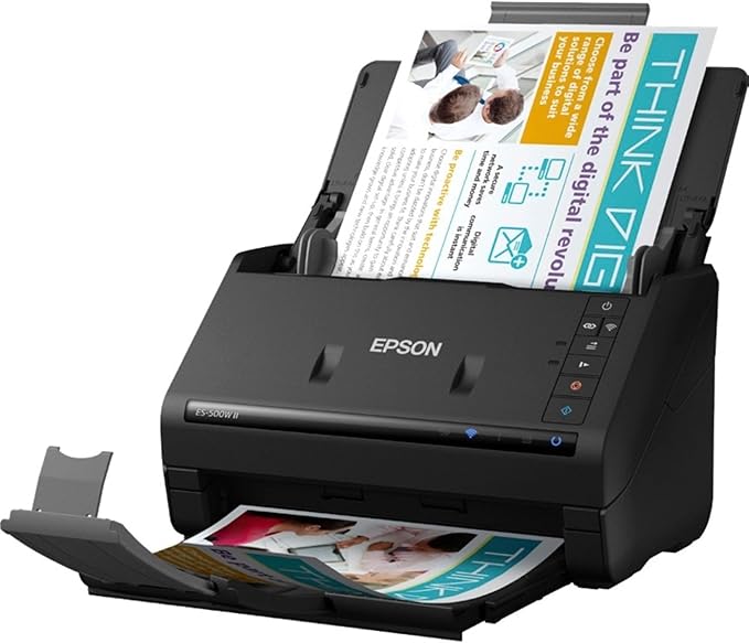 Epson Workforce ES-500W II Wireless Color Duplex Desktop Document Scanner for PC and Mac, with Auto Document Feeder (ADF) and Scan from Smartphone or Tablet