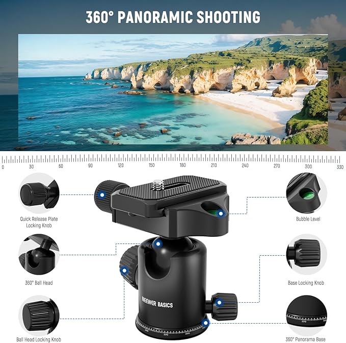 NEEWER Basics Camera Tripod Monopod, 71" Aluminum Heavy Duty Portable Travel DSLR Cell Phone Stand with 360° Ball Head Cellphone Holder Mount Compatible with iPhone for Filming Video Recording, TP15