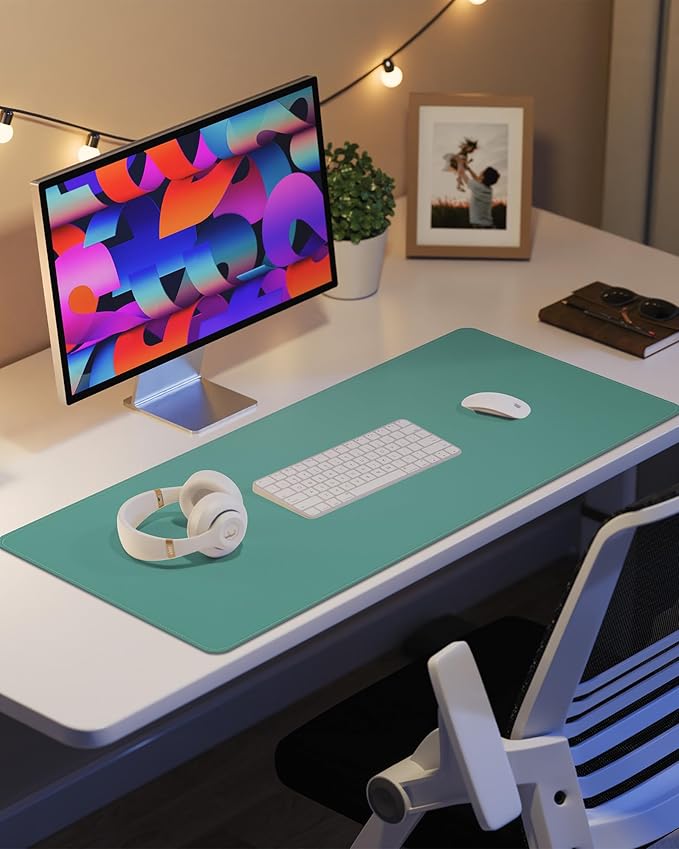 Leather Desk Pad Protector,Desk Mat,Large Mouse Pad, Non-Slip Desk Pad, Waterproof PU Leather Desk Blotter Mat, Desk Cover for Office and Home (Light Green, 36" x 17")