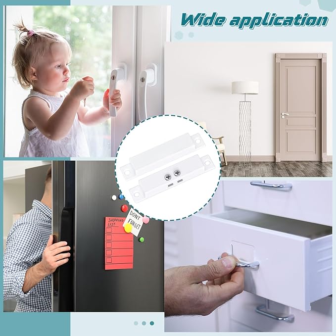20 Sets NC Wired Surface Mounted Alarm Magnetic Door Contact Sensor Door Window Reed Switch Sensor with Double Side Tape for Security