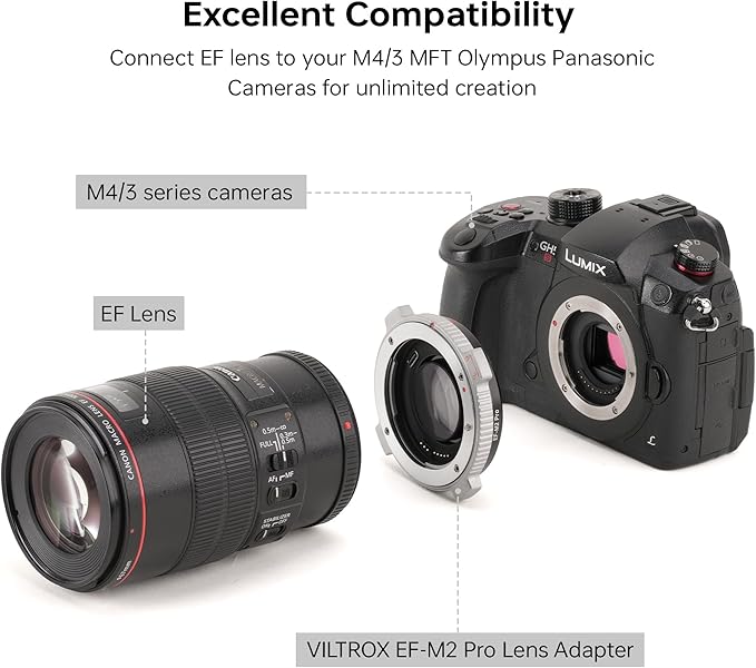 VILTROX EF-M2 Pro Lens Mount Adapter Auto Focus 0.71x Reducer Speed Booster with Security Lock Compatible with Canon EF Mount Lens to M4/3 Camera GH4 GH5 GH5S GF6 GX85 GX7 Olympus E-M5 E-M10 E-PL5