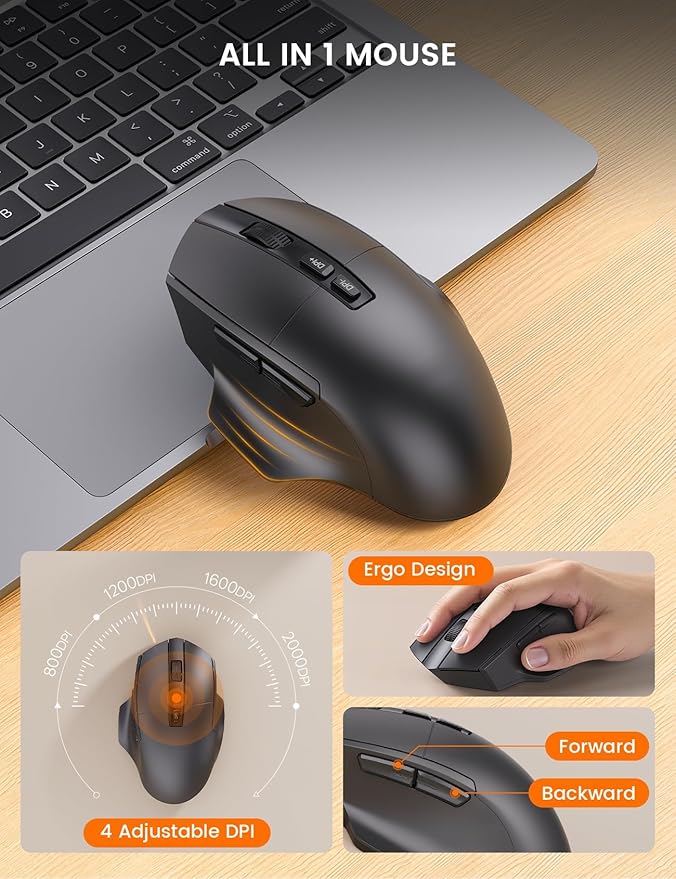 Wireless Keyboard and Mouse Combo, Ergonomic Wave Keys, Cushioned Plam Rest, Rechargeable, Phone Holder, Natural Typing, 2.4G Lag-Free, Full Size Keyboards Cordless Set for Windows/Mac -SABLUTE