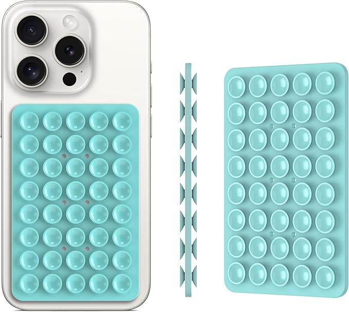 2PACK Silicone Double Sided Suction Phone Case Mount, Detachable Hands Free & Strong Grip Holder for Selfies & Videos, Compatible iPhone Android (Sky Blue, 2Pack 40 Suction Cups)