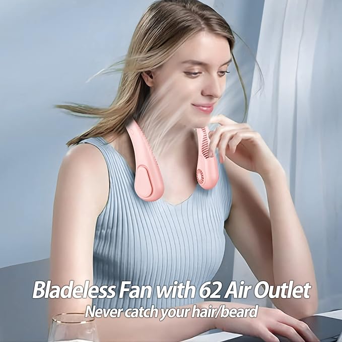 AMACOOL Bladeless Neck Fan Portable Personal Fan 5000mAh Rechargeable Battery Operated Wearable Fan for Women Men Outdoor Sport Travel Patio Garden Work Home Kitchen (Pink)
