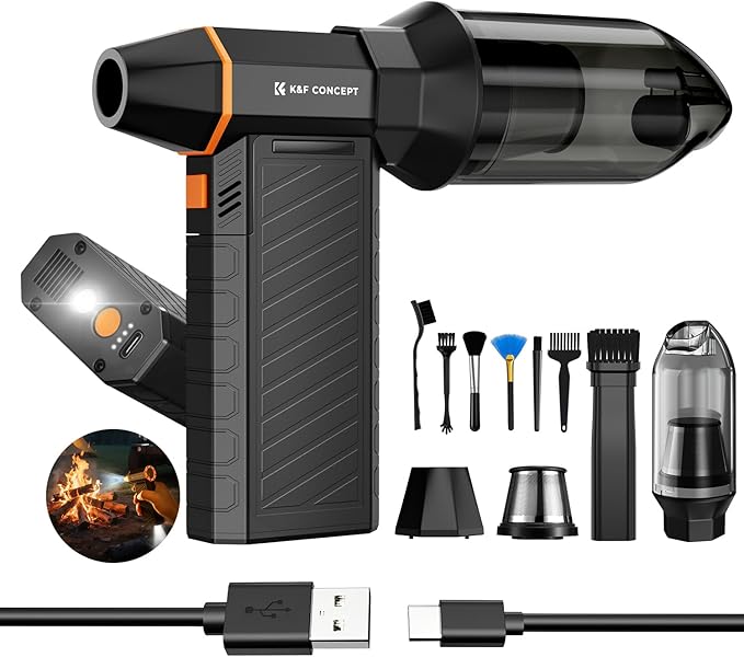 K&F Concept 2-in-1 Magnetic Compressed Air Duster, Electric Air Duster|300000RPM Vacuum Cleaner|3 Gear|Super Wind Power|Rechargeable Brushless Motor|for Computer, Keyboard, Car, Home,Outdoor Cleaning