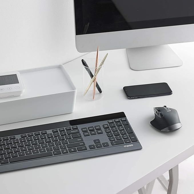 RAPOO Wireless Keyboard and Laser Mouse Combo,Multi Device (Bluetooth 4.0+3.0+2.4G) Keyboard and Mouse Set,Ultra-Slim Computer Keyboard Compact Design for Windows/Android/Mac OS
